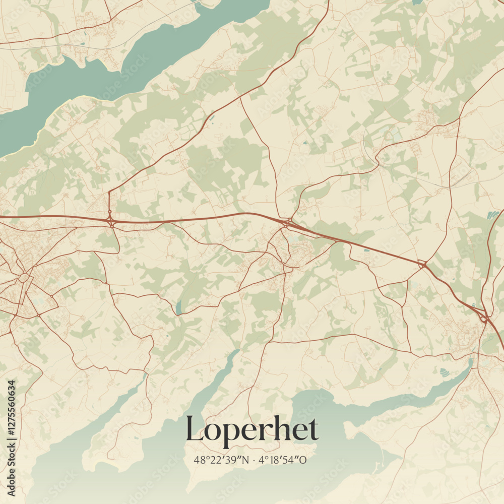 Fototapeta premium Vintage map of Loperhet, France.
