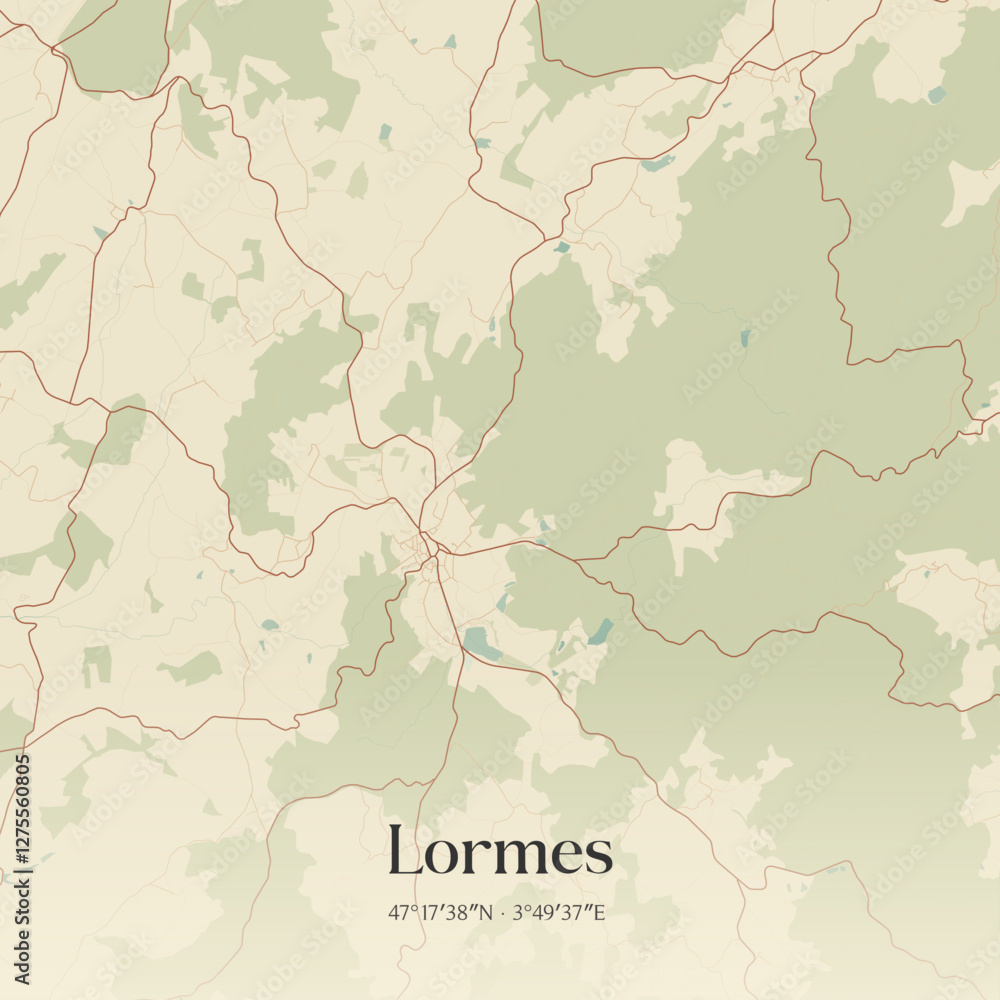 Fototapeta premium Vintage map of Lormes, France.