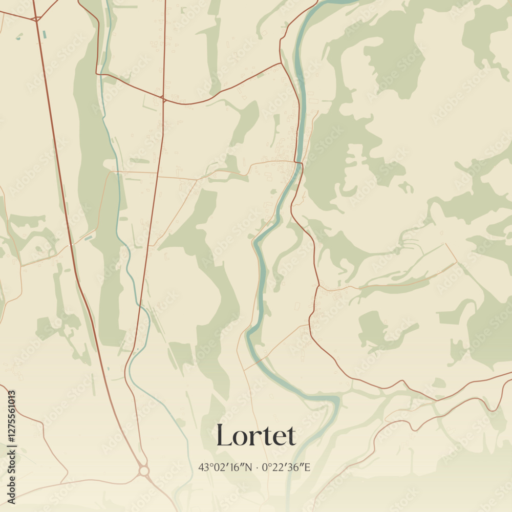 Fototapeta premium Vintage map of Lortet, France.