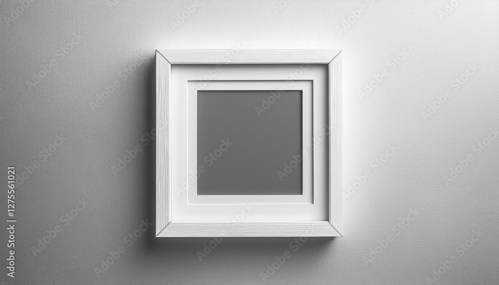 3D Illustration of a Minimalist White Square Frame Against a Pristine White Wall, Showcasing Modern Artistic Elegance and Geometric Simplicity. 3D Illustration of a Minimalist White Square Frame Against a Pristine White Wall, Showcasing Modern Artistic Elegance and Geometric Simplicity.