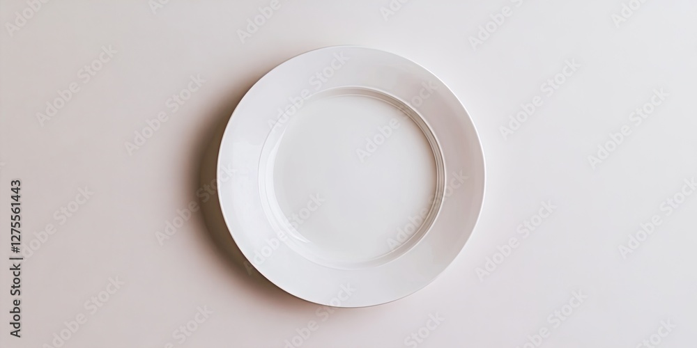 Vacant white plate centered on a soft white background showcasing a minimalist design with subtle shadows emphasizing simplicity and elegance. Vacant white plate centered on a soft white background showcasing a minimalist design with subtle shadows emphasizing simplicity and elegance.