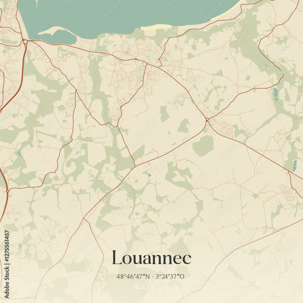 Obraz premium Vintage map of Louannec, France.