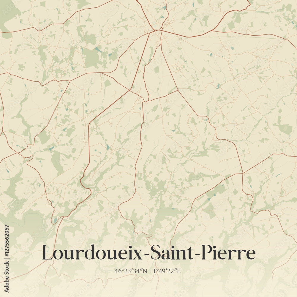 Obraz premium Vintage map of Lourdoueix-Saint-Pierre, France.