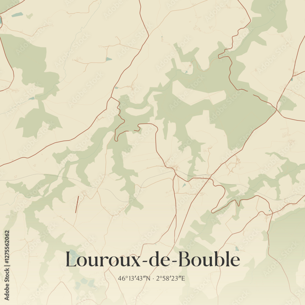 Fototapeta premium Vintage map of Louroux-de-Bouble, France.