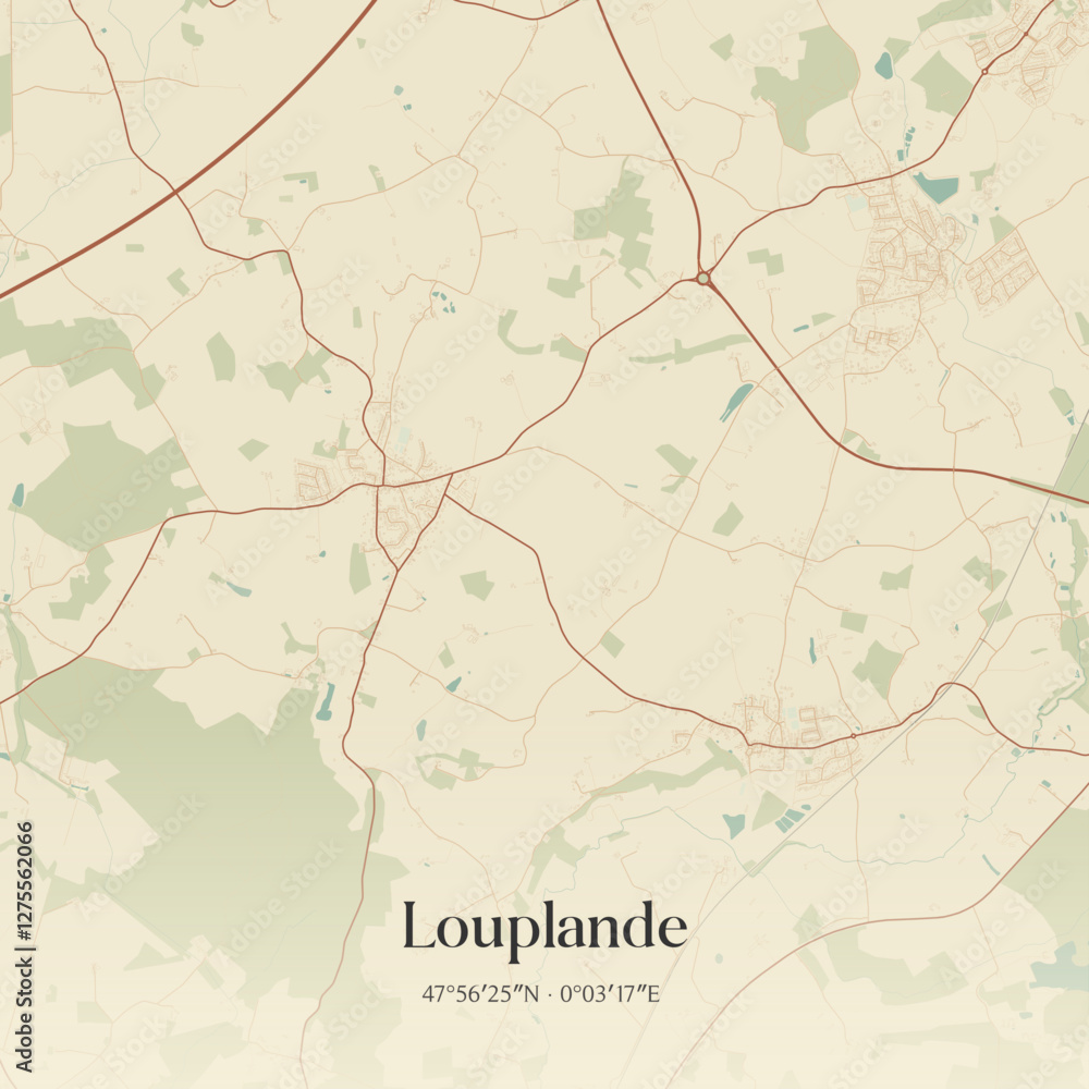 Fototapeta premium Vintage map of Louplande, France.