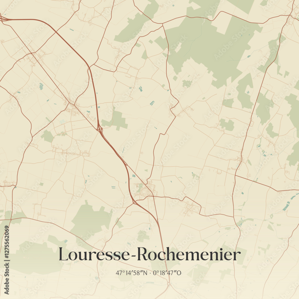 Fototapeta premium Vintage map of Louresse-Rochemenier, France.