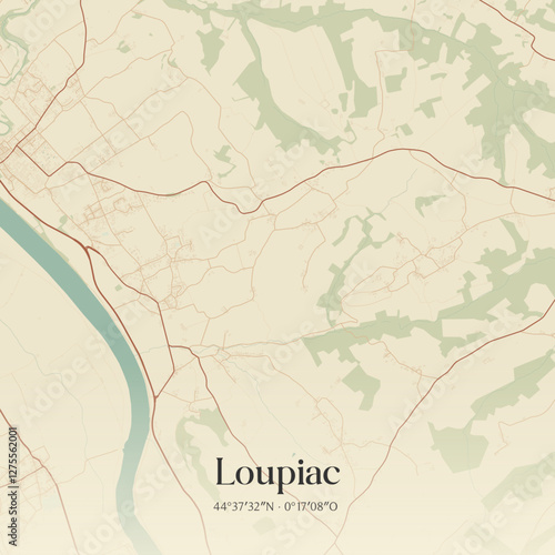 Vintage map of Loupiac, France.
