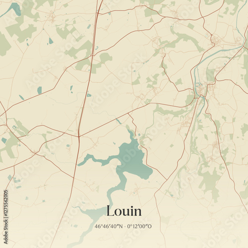 Vintage map of Louin, France.