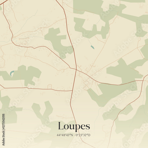Vintage map of Loupes, France.