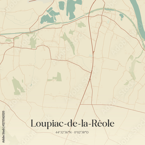 Vintage map of Loupiac-de-la-Réole, France.