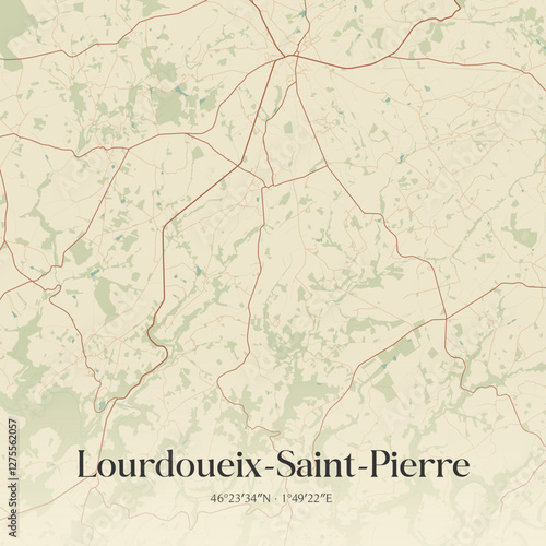 Vintage map of Lourdoueix-Saint-Pierre, France.