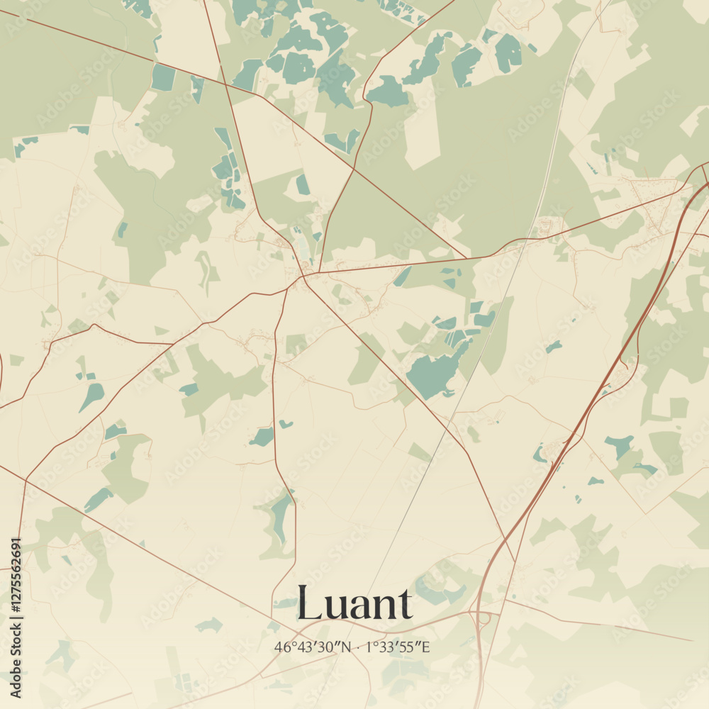 Fototapeta premium Vintage map of Luant, France.