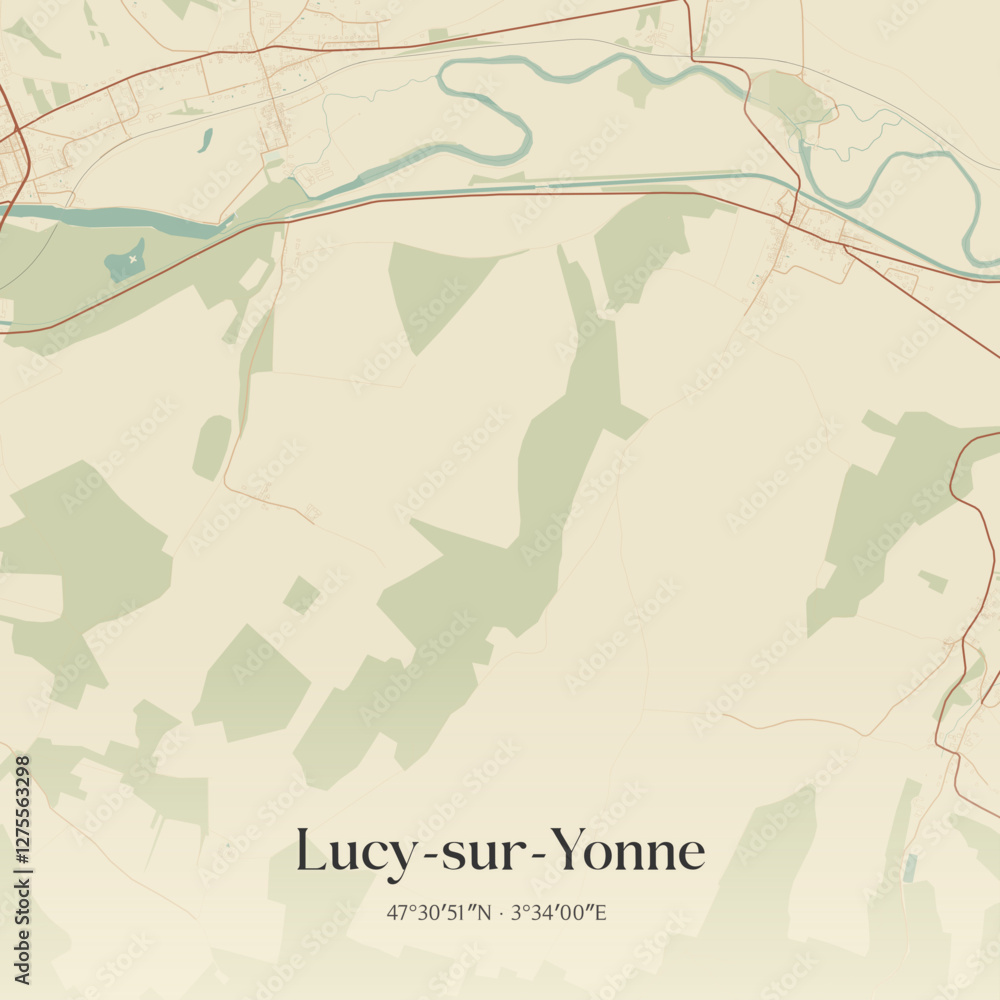 Obraz premium Vintage map of Lucy-sur-Yonne, France.