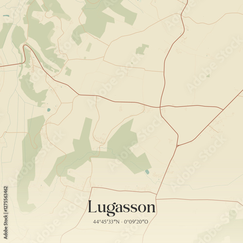 Vintage map of Lugasson, France.