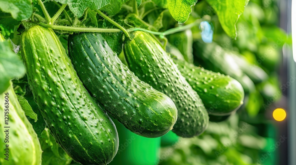 Hand-picking fresh cucumbers on the farm. Fresh cucumbers hanging on a vine, glistening with droplets. Hand-picking fresh cucumbers on the farm. Fresh cucumbers hanging on a vine, glistening with droplets.