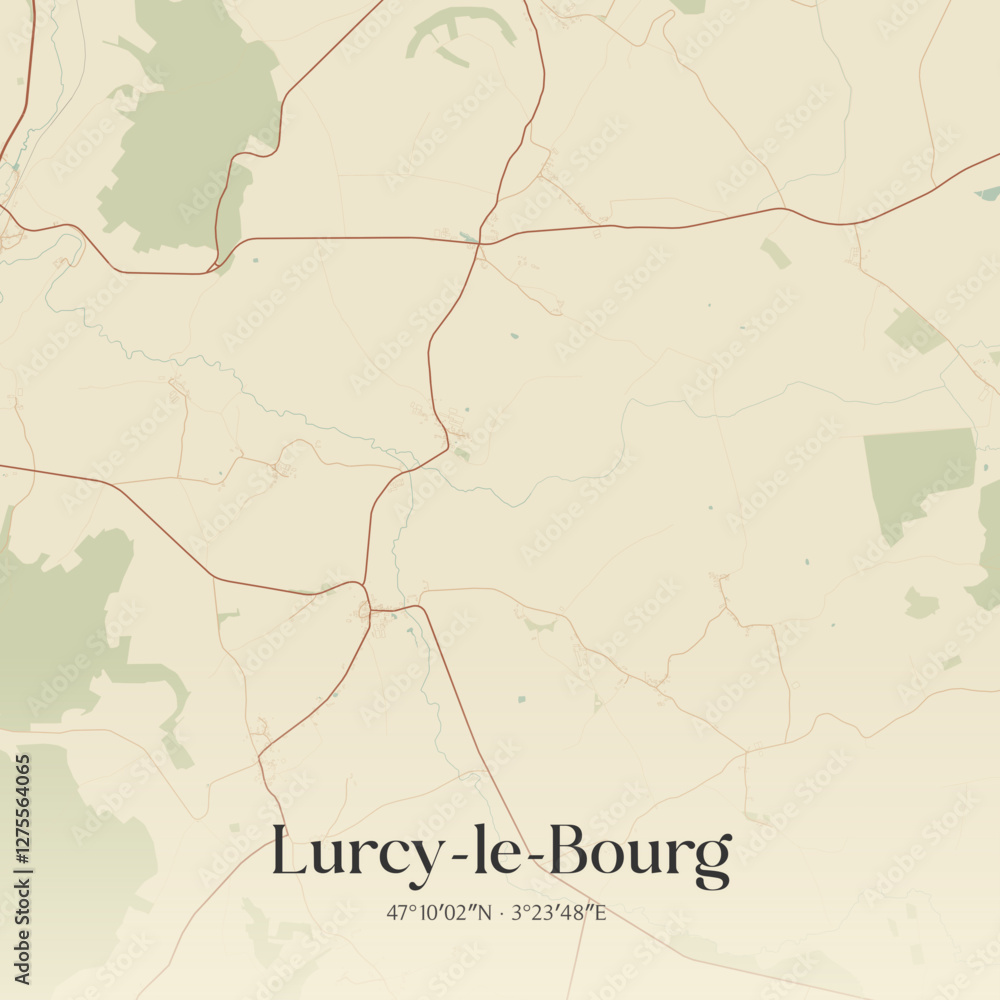 Fototapeta premium Vintage map of Lurcy-le-Bourg, France.