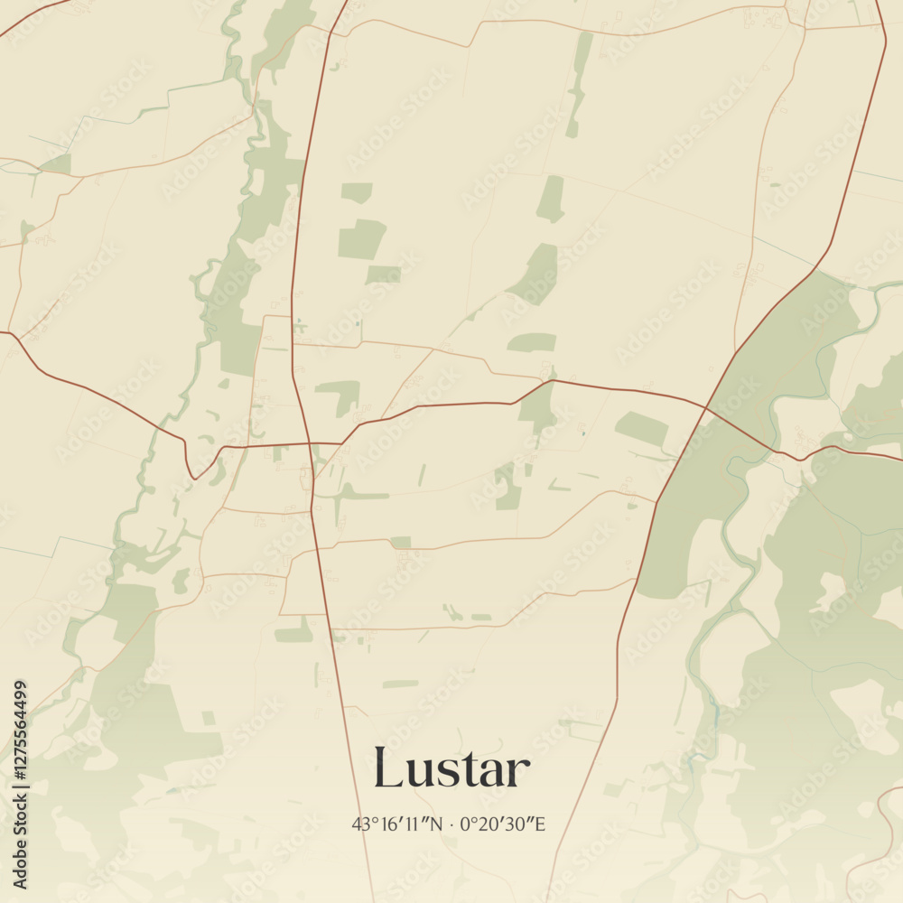 Fototapeta premium Vintage map of Lustar, France.