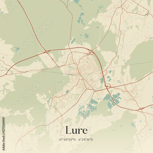 Vintage map of Lure, France.