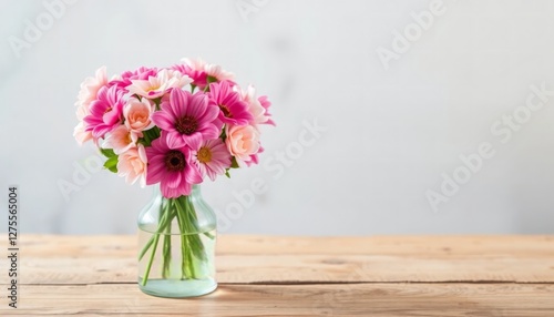 Wallpaper Mural A charming bouquet of pink flowers in a simple glass vase evokes warmth and beauty, making it perfect for home decor and gifting purposes. Torontodigital.ca