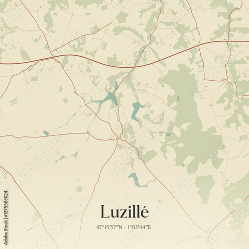 Vintage map of Luzillé, France.