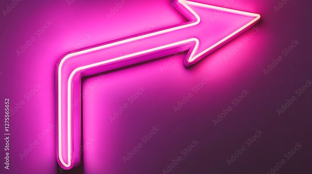 Obraz premium Pink Neon Arrow Sign Glowing On Purple Wall