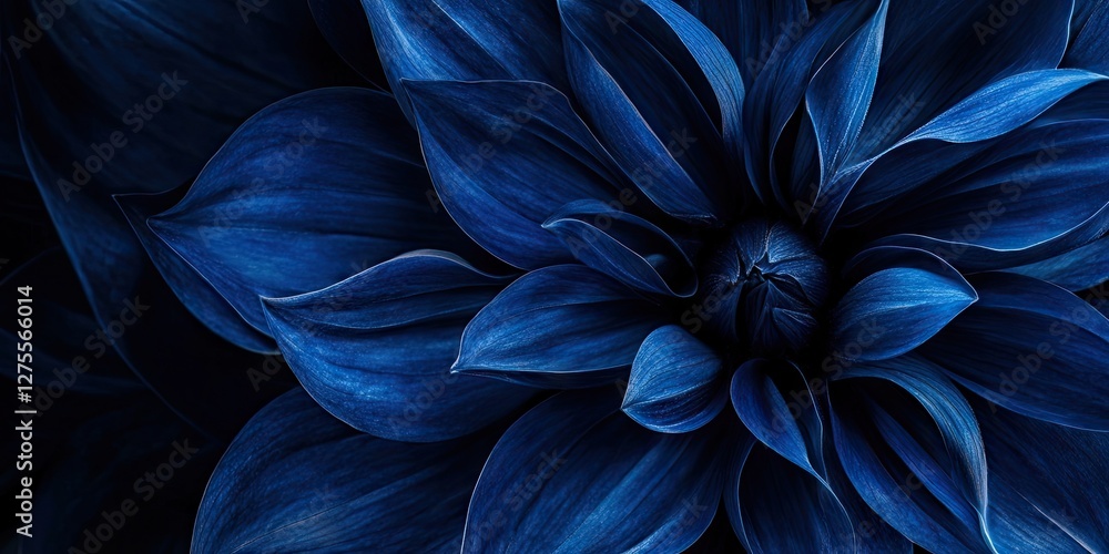 Abstract close-up of a vivid blue flower with intricate petal details against a smooth black background emphasizing rich, deep color contrasts. Abstract close-up of a vivid blue flower with intricate petal details against a smooth black background emphasizing rich, deep color contrasts.