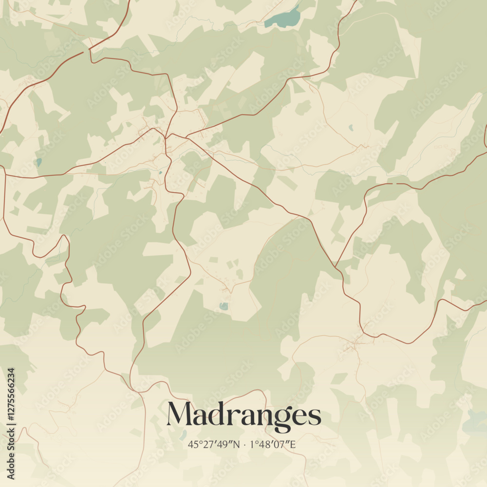 Obraz premium Vintage map of Madranges, France.