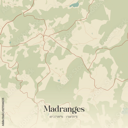 Vintage map of Madranges, France.