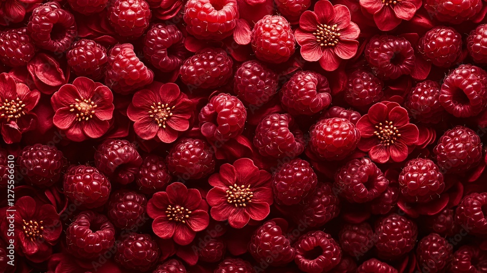 Raspberries and Flowers Rich Red Hues Raspberries and Flowers Rich Red Hues