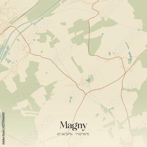 Vintage map of Magny, France.