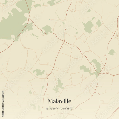 Vintage map of Malaville, France.