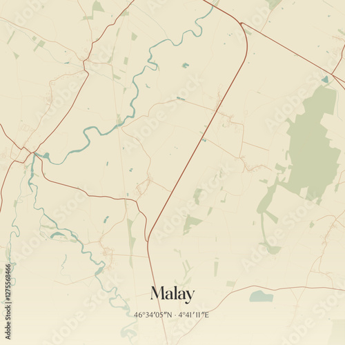 Vintage map of Malay, France.