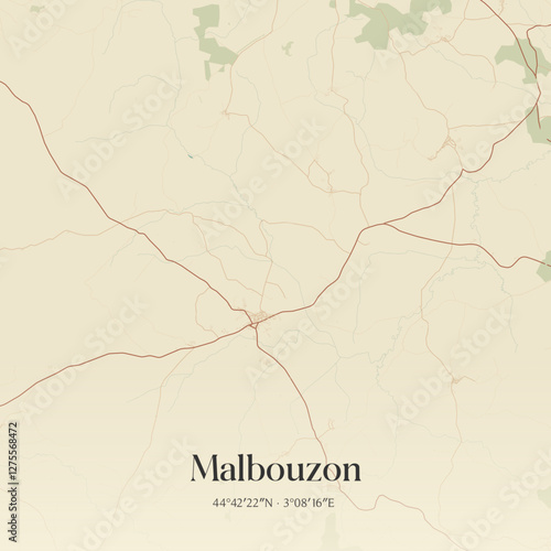 Vintage map of Malbouzon, France.