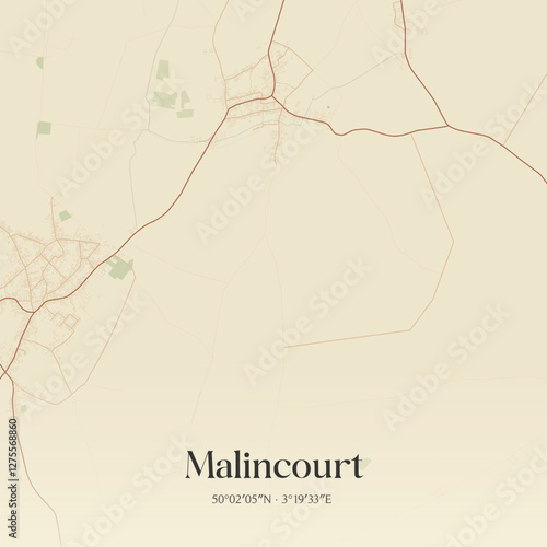 Vintage map of Malincourt, France.