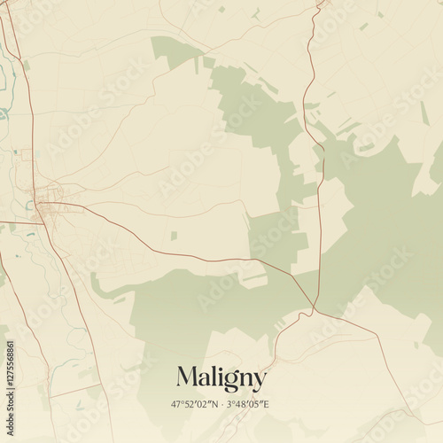 Vintage map of Maligny, France.