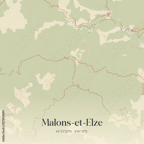 Vintage map of Malons-et-Elze, France.