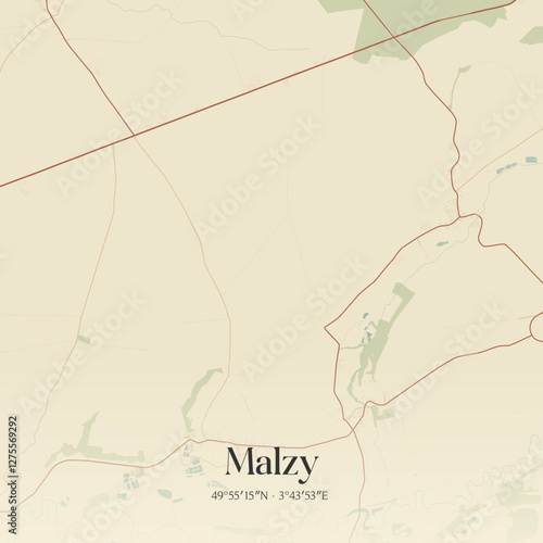 Vintage map of Malzy, France.