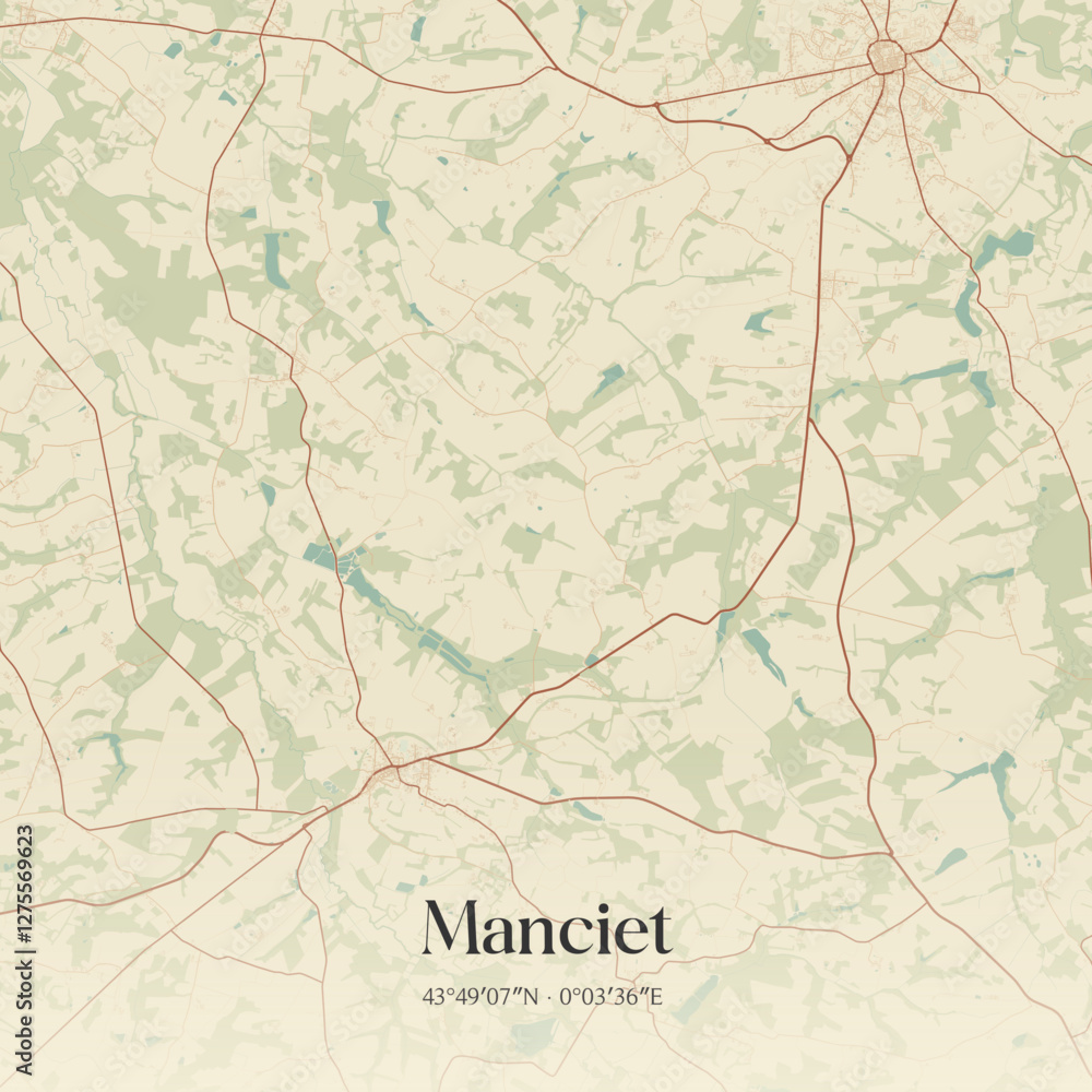 Fototapeta premium Vintage map of Manciet, France.