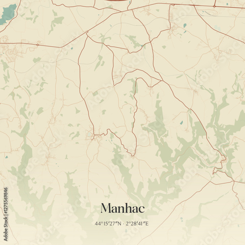 Vintage map of Manhac, France.