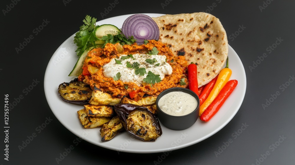 A Vibrant and Flavorful Indian Vegetarian Meal with Grilled Vegetables A Vibrant and Flavorful Indian Vegetarian Meal with Grilled Vegetables