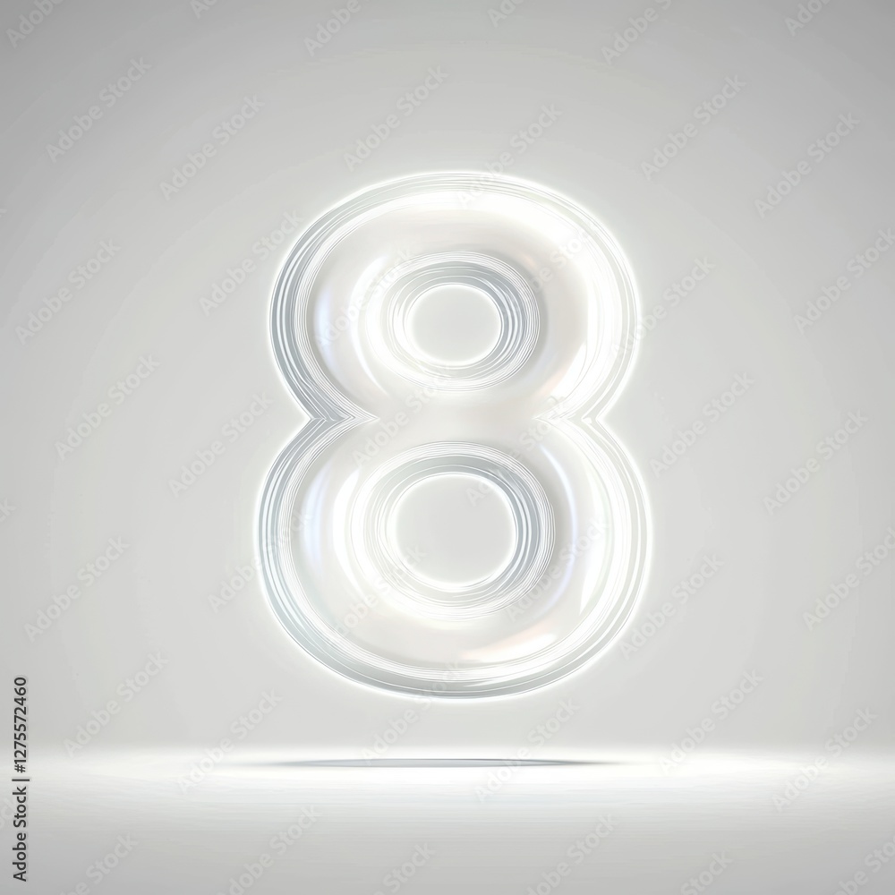 Fototapeta premium Number 8 made of pure glowing white light with a soft halo effect isolated on a clean white background