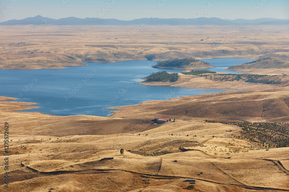Lake scenery in Extremadura. La Serena reservoir. Siberia extremena, Spain