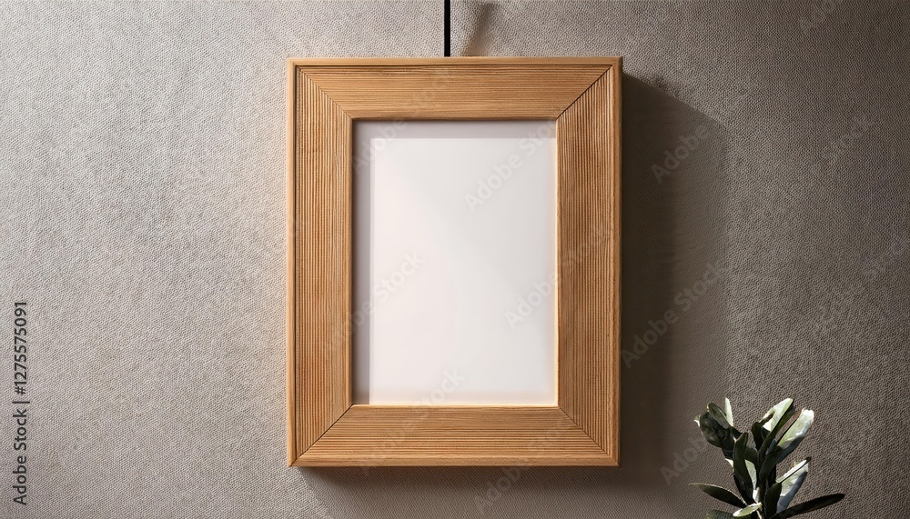 3D Rendering Wooden Frame Hanging on a Modern Living Space Wall Mockup Elegant Timeless Design Element for Interior Decor or Digital Art 3D Rendering Wooden Frame Hanging on a Modern Living Space Wall Mockup Elegant Timeless Design Element for Interior Decor or Digital Art