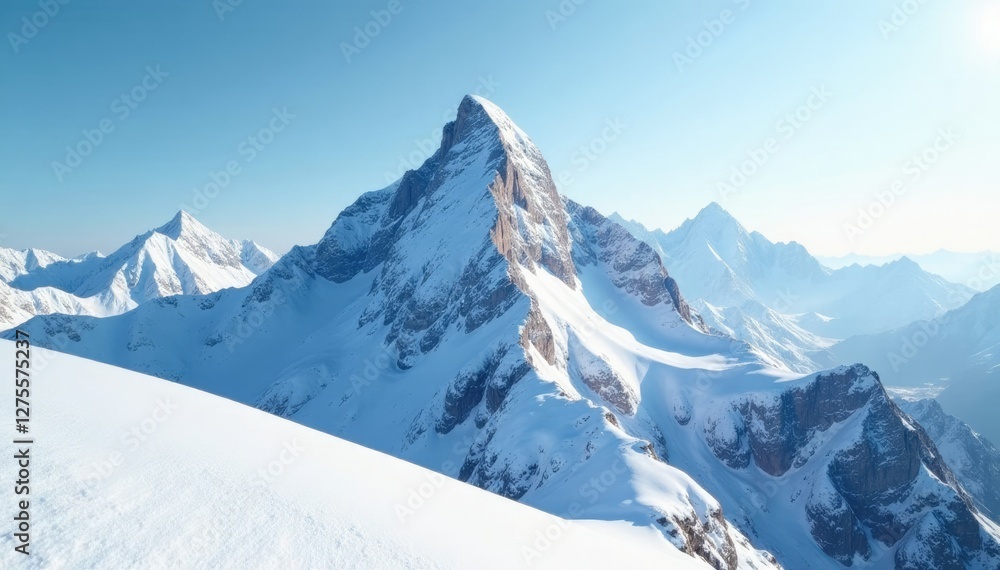 Snowy mountain peak covered in soft white snow with gentle snowfall, frosty, snowy mountain peak Snowy mountain peak covered in soft white snow with gentle snowfall, frosty, snowy mountain peak