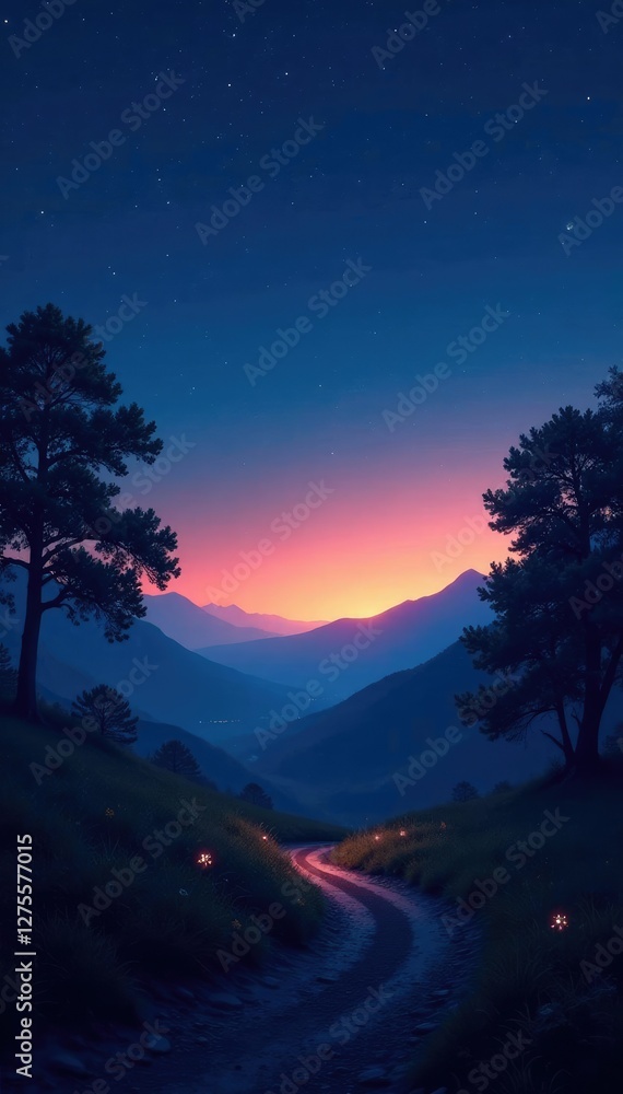 custom made wallpaper toronto digitalSoftly glowing nightlight over a serene landscape, quiet space, stars