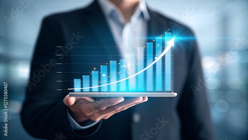 entrepreneurship tips startup scalability resilience A business professional displaying a digital growth chart on a tablet device.