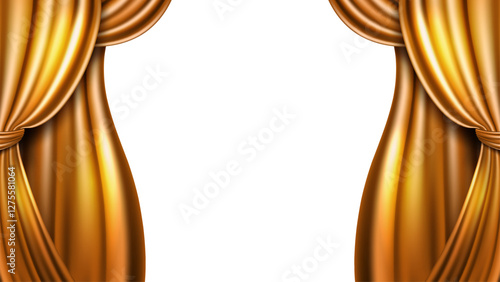 Golden curtain open for show vector background