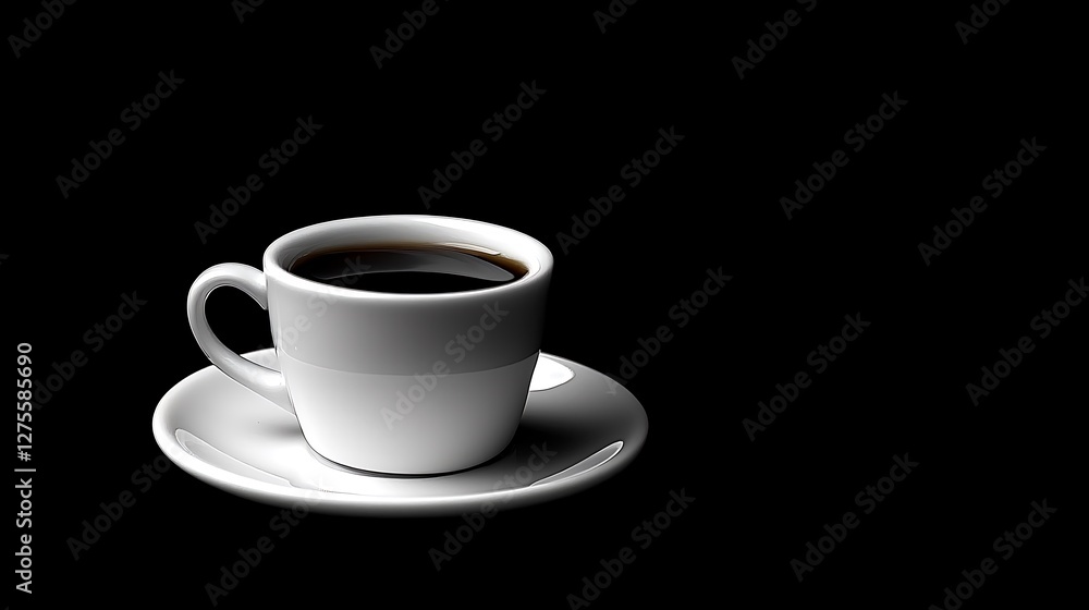 Cup of black coffee on saucer against a dark background, ready to be enjoyed Cup of black coffee on saucer against a dark background, ready to be enjoyed