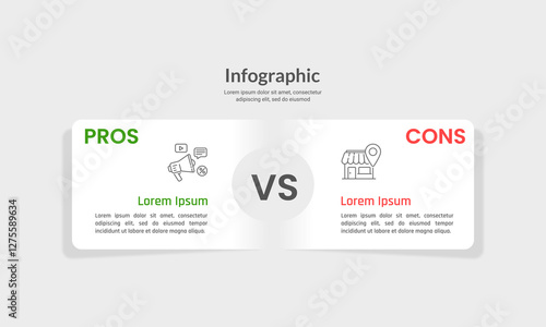 Infographic 2 options comparing pros and cons. Presentation, Banner, Plan, and Strategy. Vector illustration.