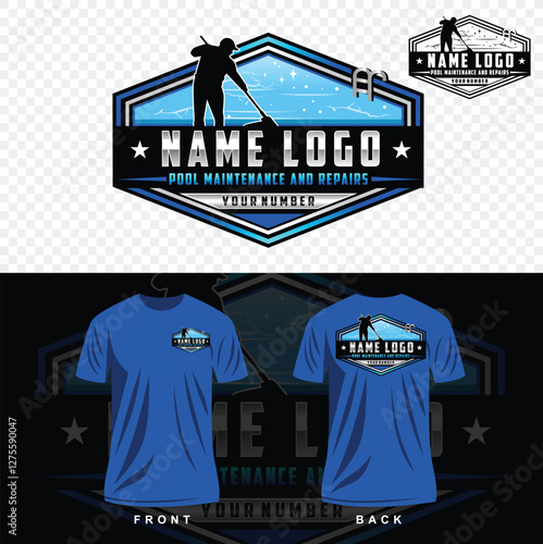Pool cleaning logo design template. Pool service maintenance and cleaning logo design. Pool man character